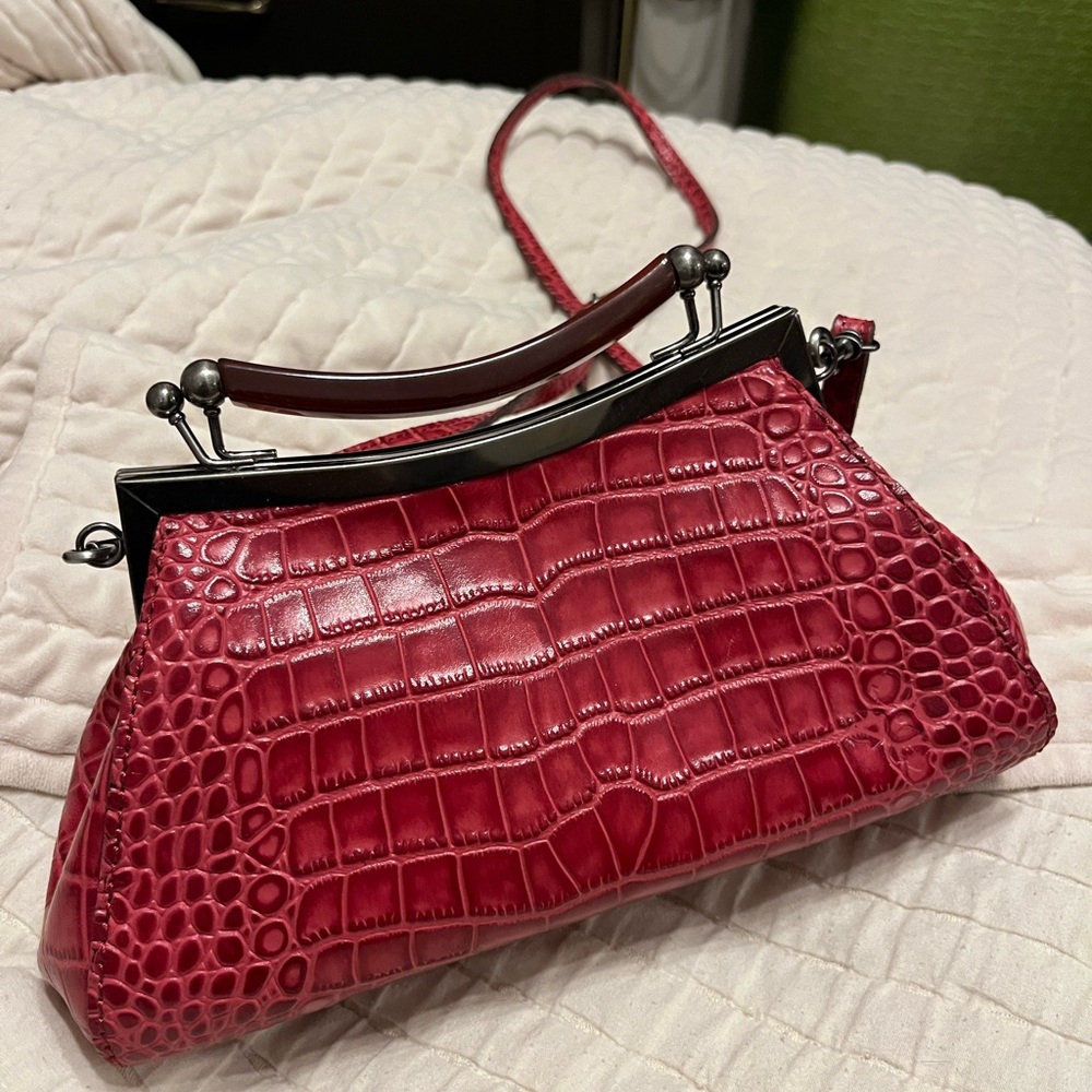 Patricia Nash Dark Magenta Kelmscott Leather Kisslock Crossbody